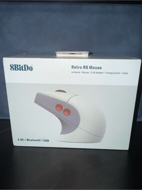 8BitDo Retro R8 Mouse in White with Gray & Red Accents